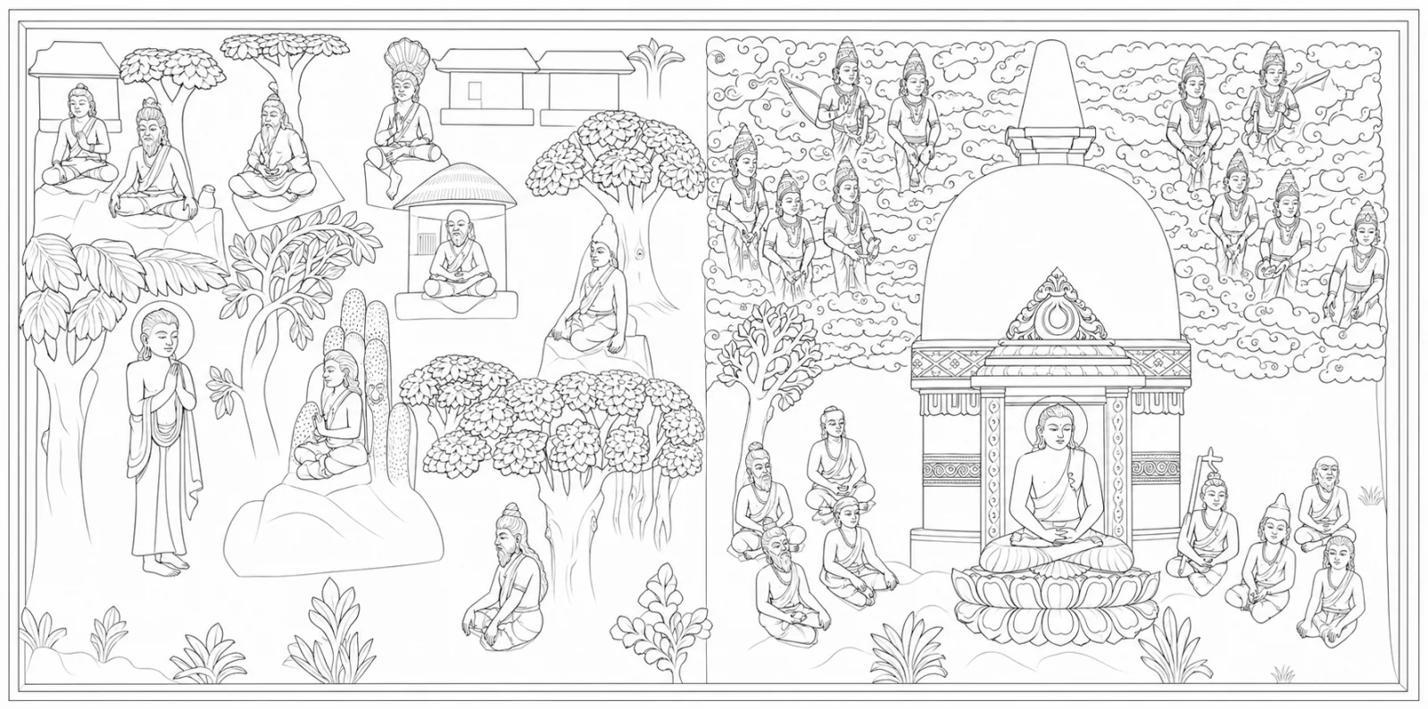 Padmasambhava receives empowerments from his eight great masters at the Cool Grove charnel ground