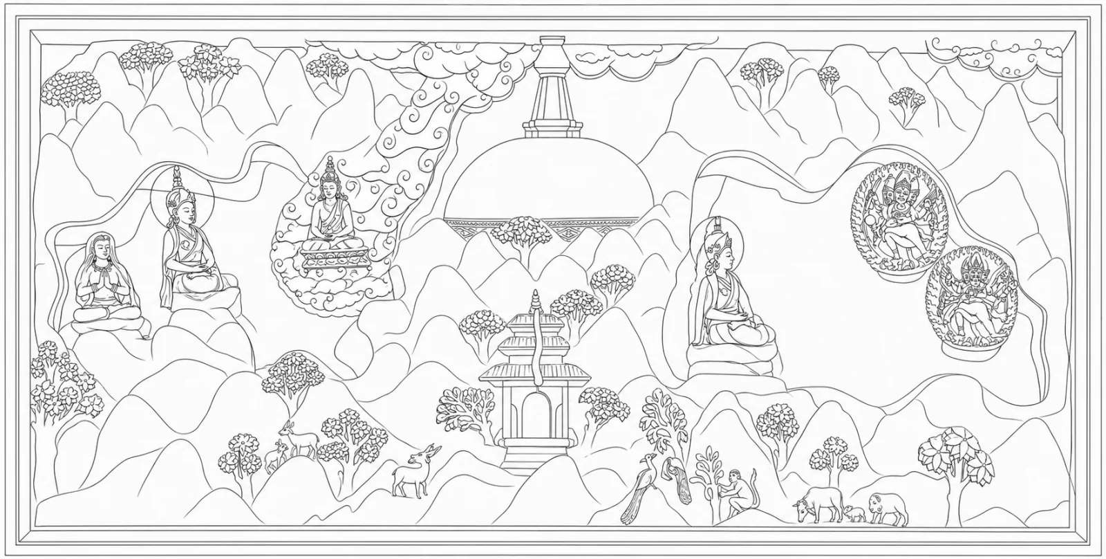 At the cave of Maratika, Buddha Amitāyus bestows the siddhi of immortality